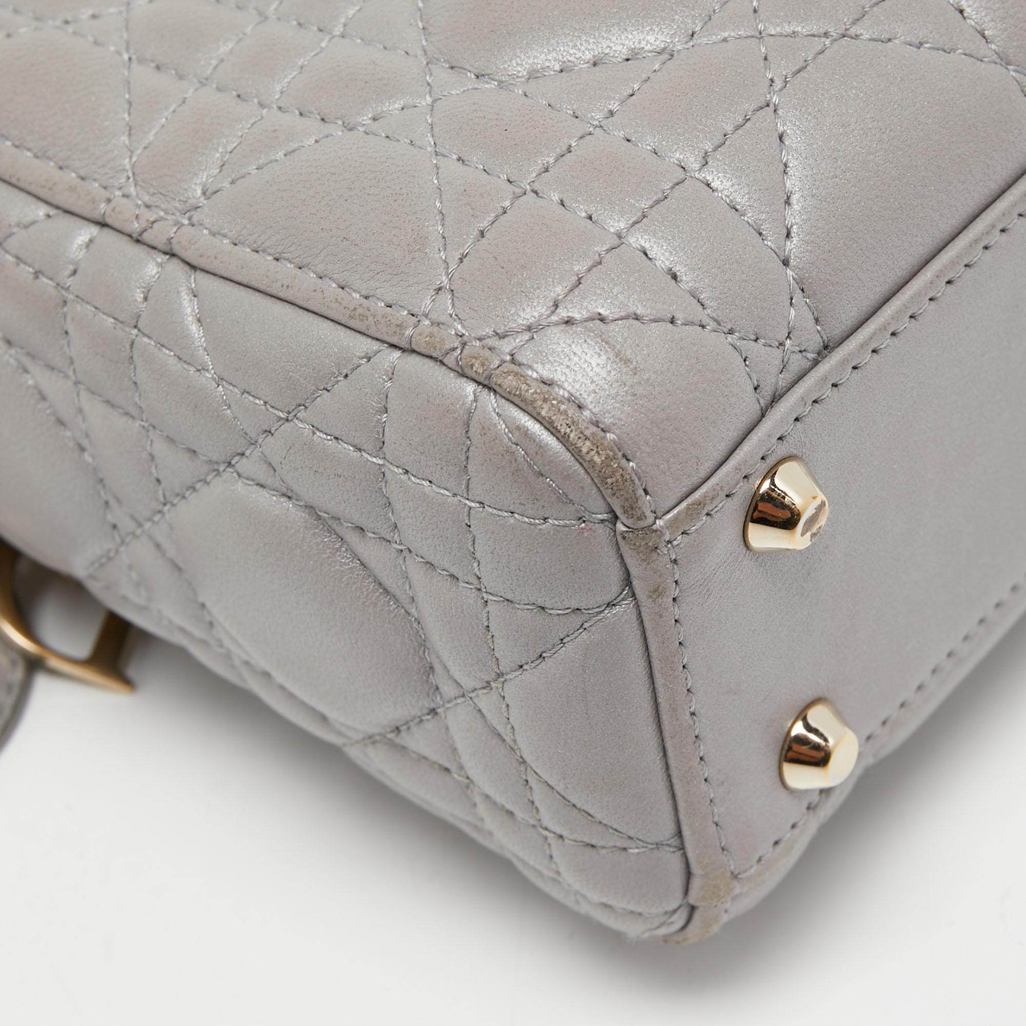 Dior Grey Cannage Quilted Leather Mini Lady Dior Bag 4