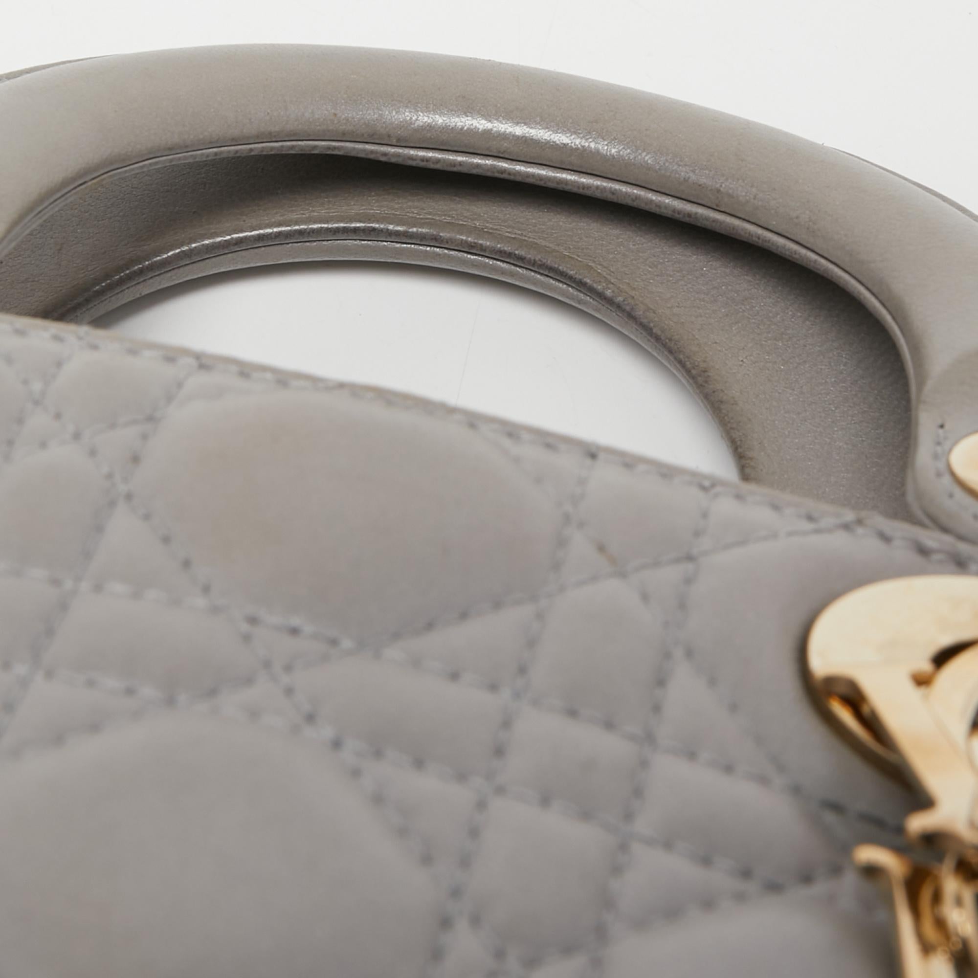 Dior Grey Cannage Quilted Leather Mini Lady Dior Bag 5