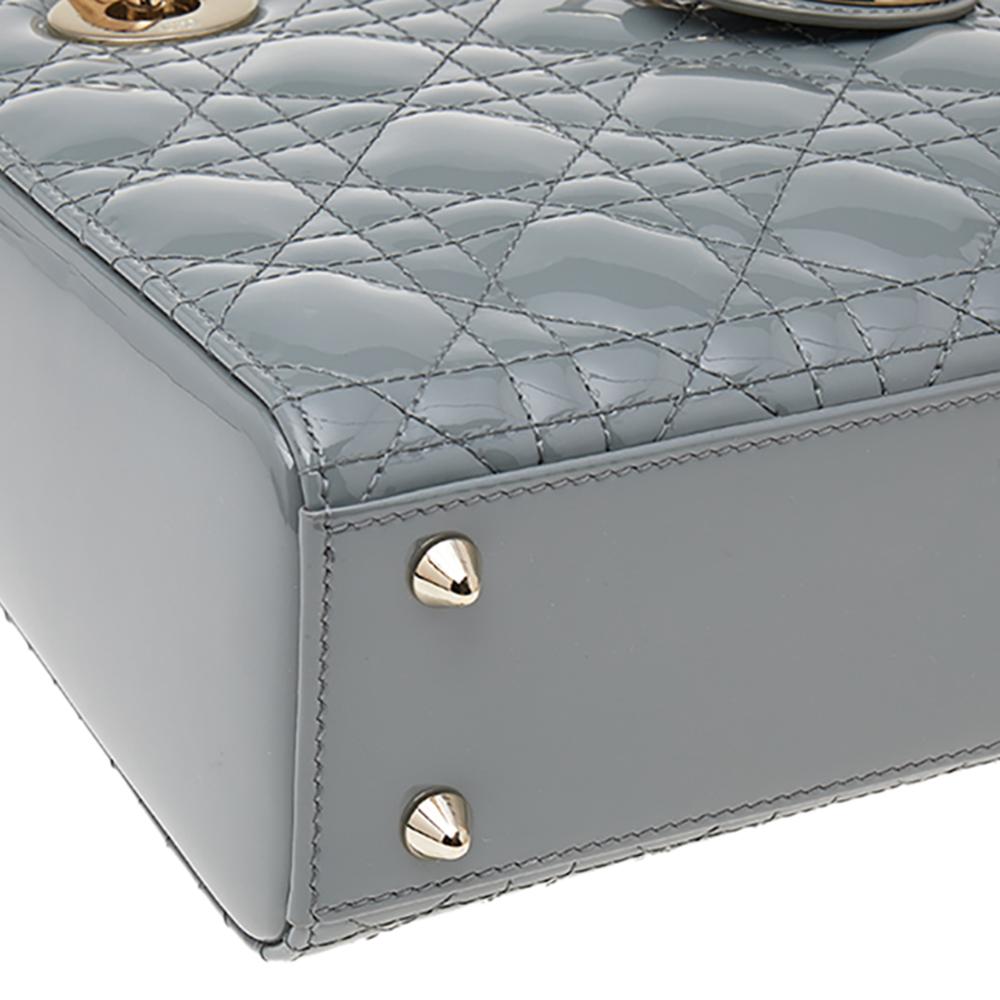 Dior Grey Cannage Quilted Patent Leather Small Lady Dior Bag 2