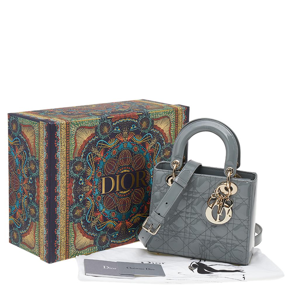 Dior Grey Cannage Quilted Patent Leather Small Lady Dior Bag 3