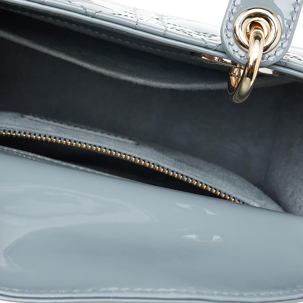 Women's Dior Grey Cannage Quilted Patent Leather Small Lady Dior Bag