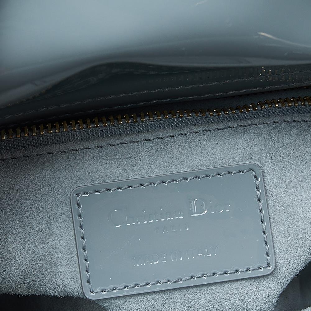 Dior Grey Cannage Quilted Patent Leather Small Lady Dior Bag 1