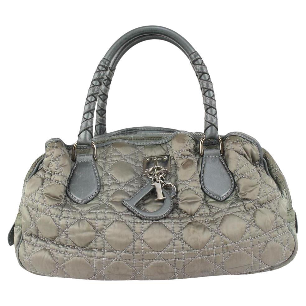 Dior Grey Cannage Quited Mini Lady Boston Braided Handle Bag 14Da721 At  1Stdibs