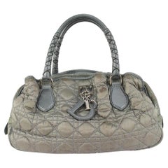 Vintage Dior Grey Cannage Quited Mini Lady Boston Braided Handle Bag 14da721