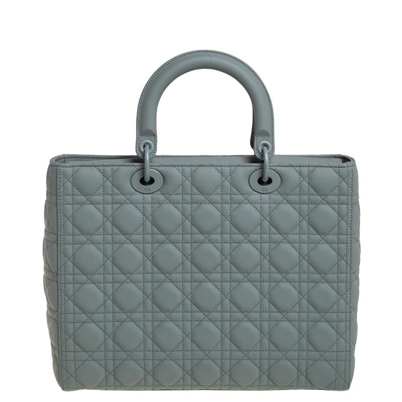 Dior Grey Cannage Ultramatte Leather Large Lady Dior Tote 6