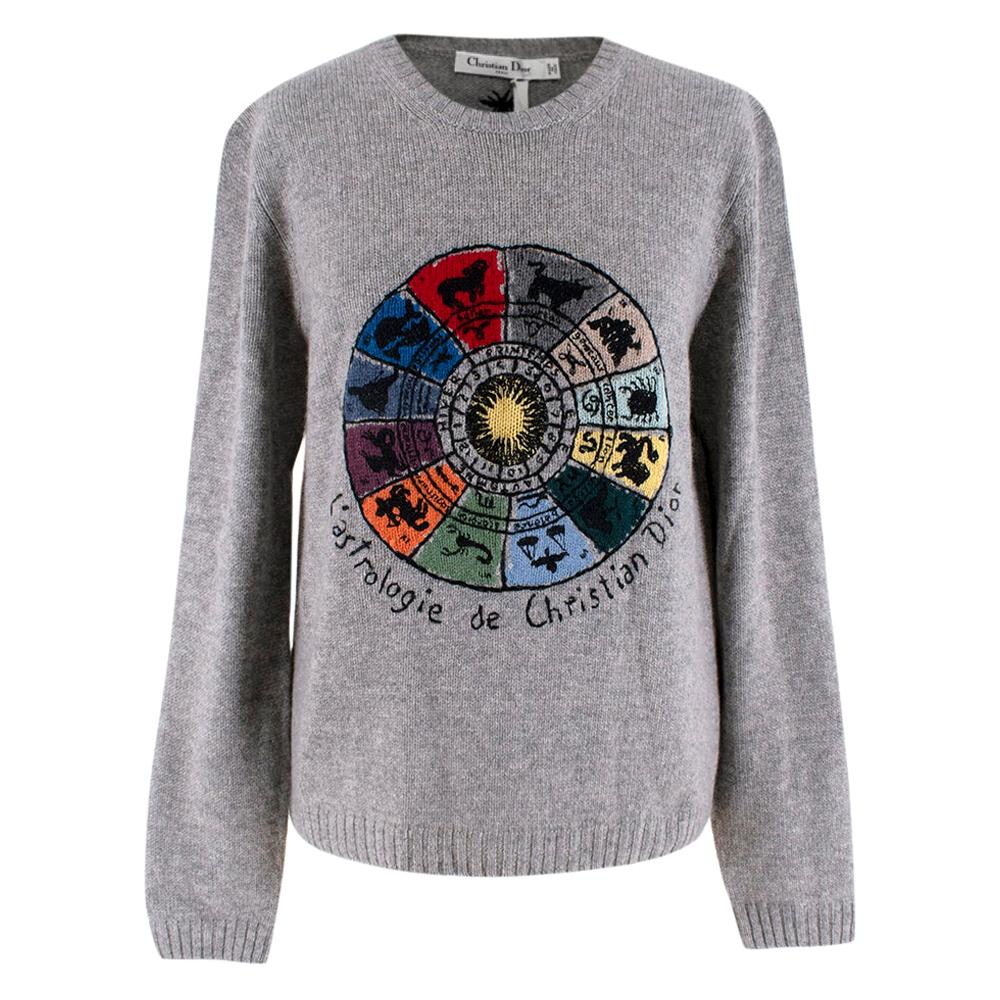 Dior Grey Cashmere Astrology Embroidered Jumper - Size US 10