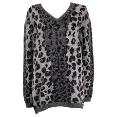 DIOR grey cashmere blend LEOPARD OVERSIZED V-Neck Sweater 40 M