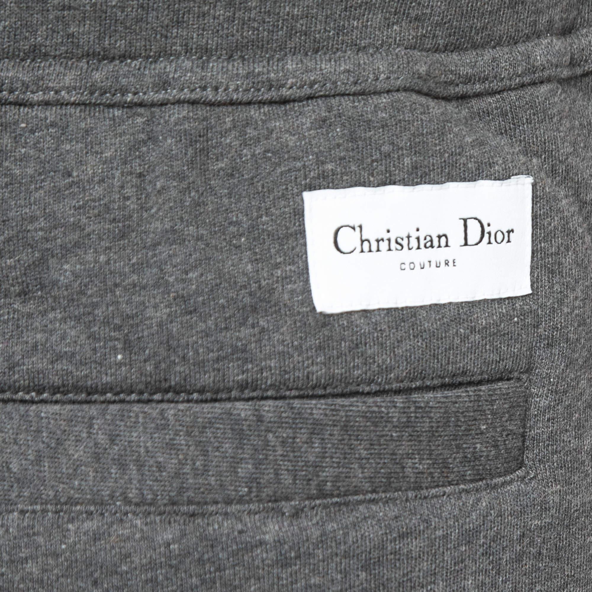 Dior - Joggers à cordon de serrage en maille de coton mélangé gris XL en vente 1