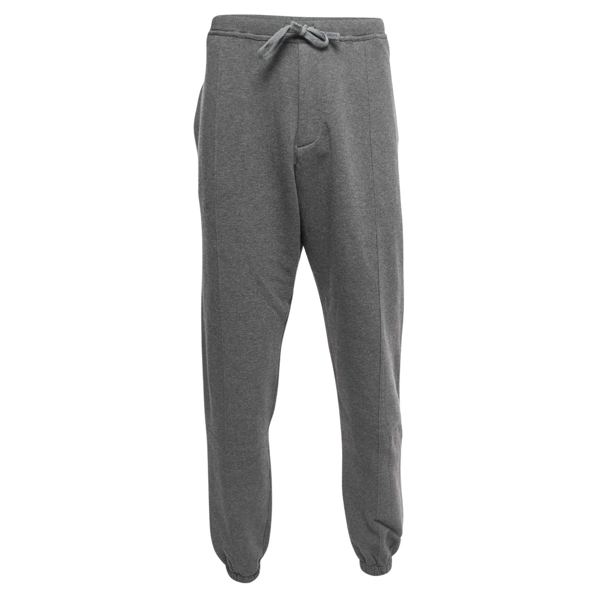 Dior Grey Cotton Blend Knit Drawstring Joggers XL For Sale