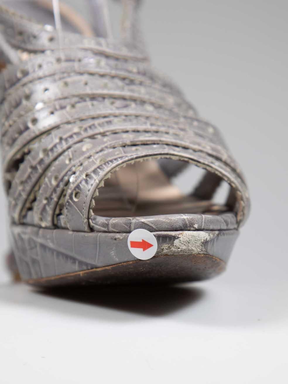 Dior Grey Croc Embossed Platform Strap Sandals Size IT 38 2