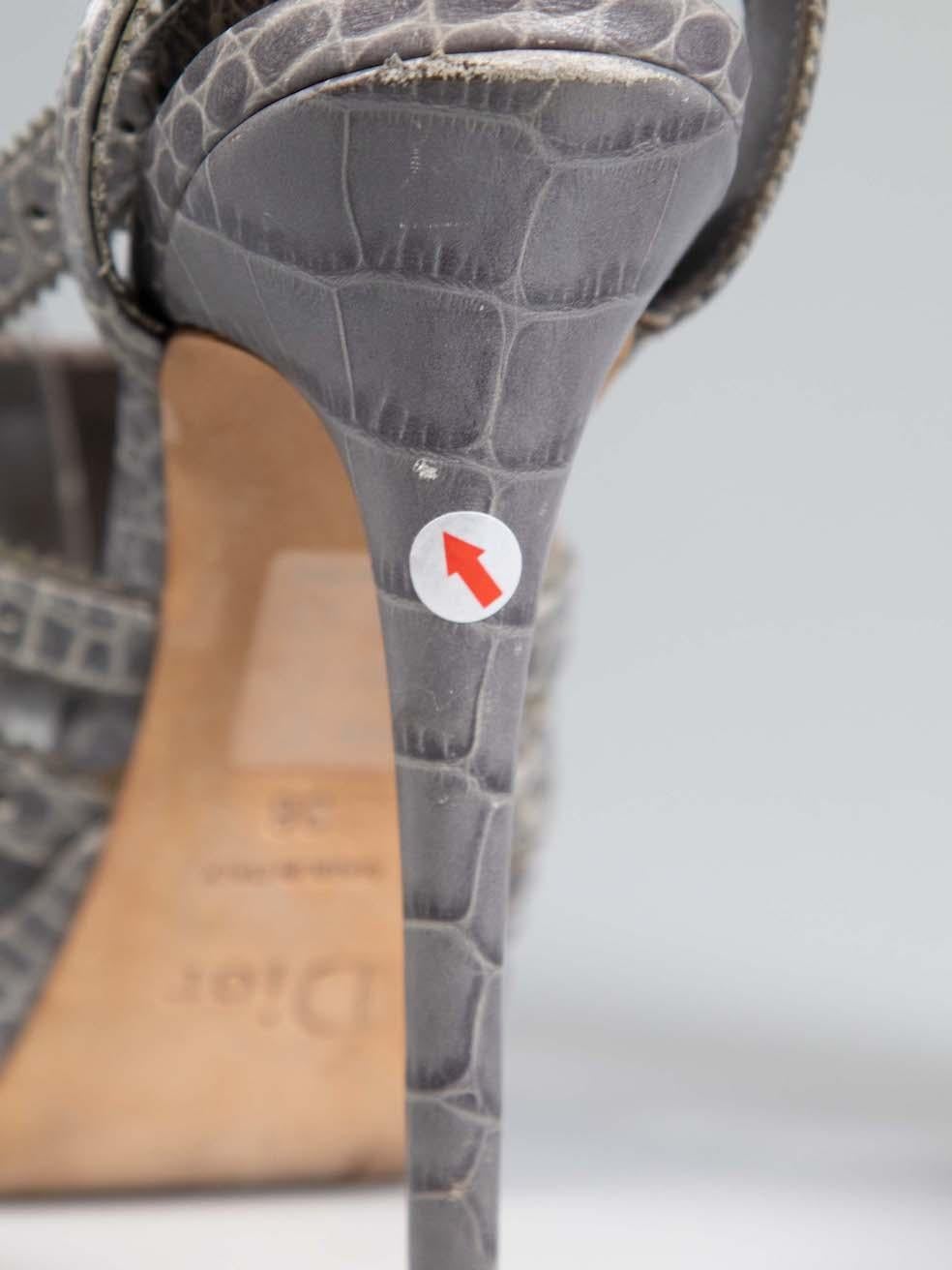 Dior Grey Croc Embossed Platform Strap Sandals Size IT 38 3