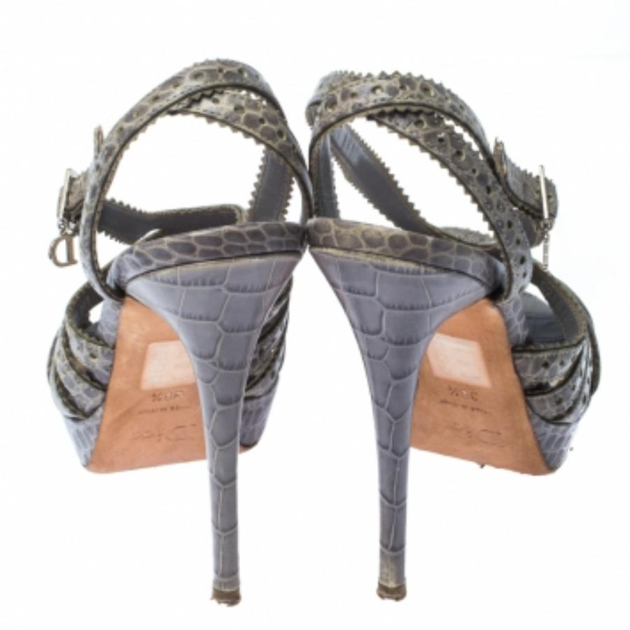 Dior Grau Krokodil Bonnie Riemchen Peep Toe Plateau Sandalen Größe 38.5 im Angebot 1