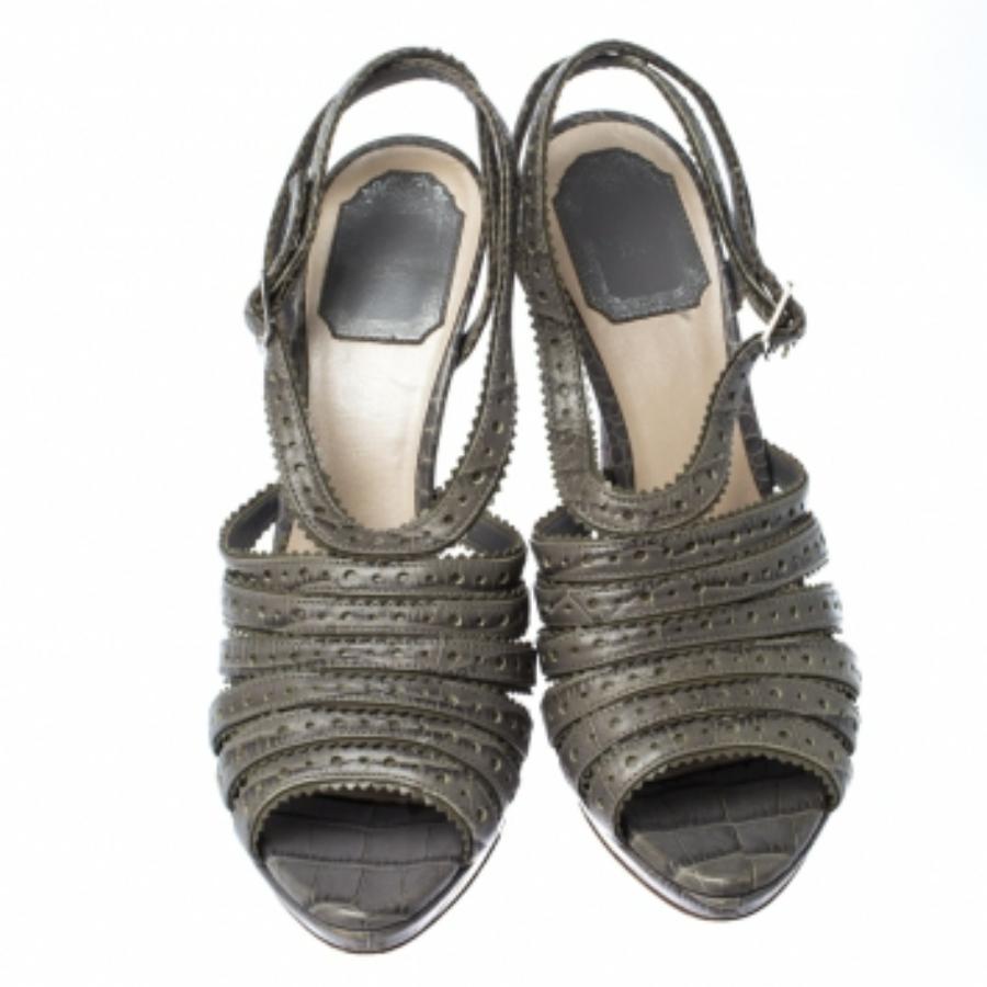 Dior Grau Krokodil Bonnie Riemchen Peep Toe Plateau Sandalen Größe 38.5 im Angebot 2