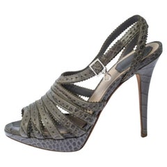 Dior Grey Crocodile Bonnie Strappy Peep Toe Platform Sandals Size 38.5