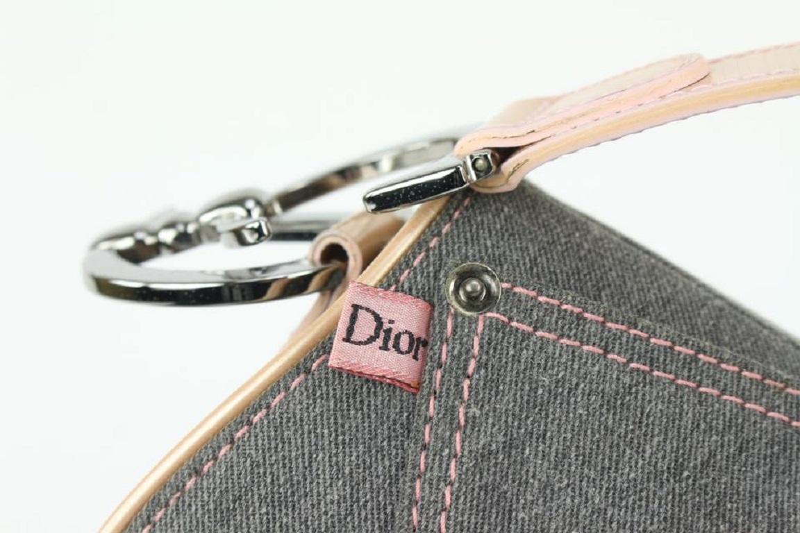 Dior Grey Denim Saddle Bag with Pink Trim 830da26 2