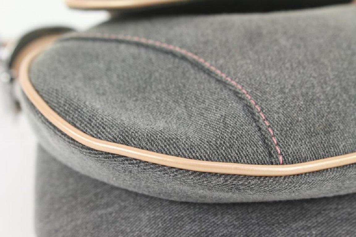 Dior Grey Denim Saddle Bag with Pink Trim 830da26 3