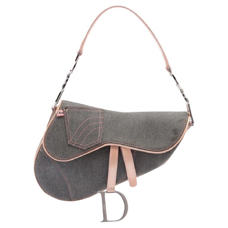 Dior Grey Denim Saddle Bag with Pink Trim 830da26 For Sale at 1stDibs