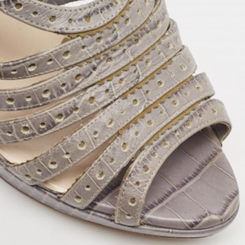Grigio Dior - Sandali con zeppa di coccodrillo in rilievo grigio taglia 40 in vendita