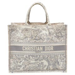 Dior Grey Embroidered Canvas Large Toile de Jouy Book Tote