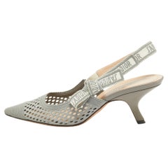 Dior Grey Fabric J'adior Slingback Pumps Size 38