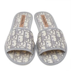 Dior Graue schräge Chez Moi Flat Slide Sandalen mit Stoffbesatz 37,5