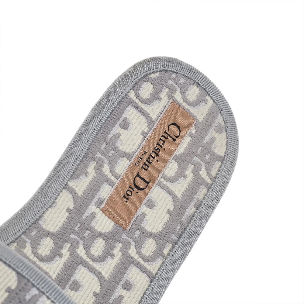 Dior Grey Fabric Oblique Chez Moi Flat Slide Sandals 37.5 In Good Condition In Dubai, Al Qouz 2