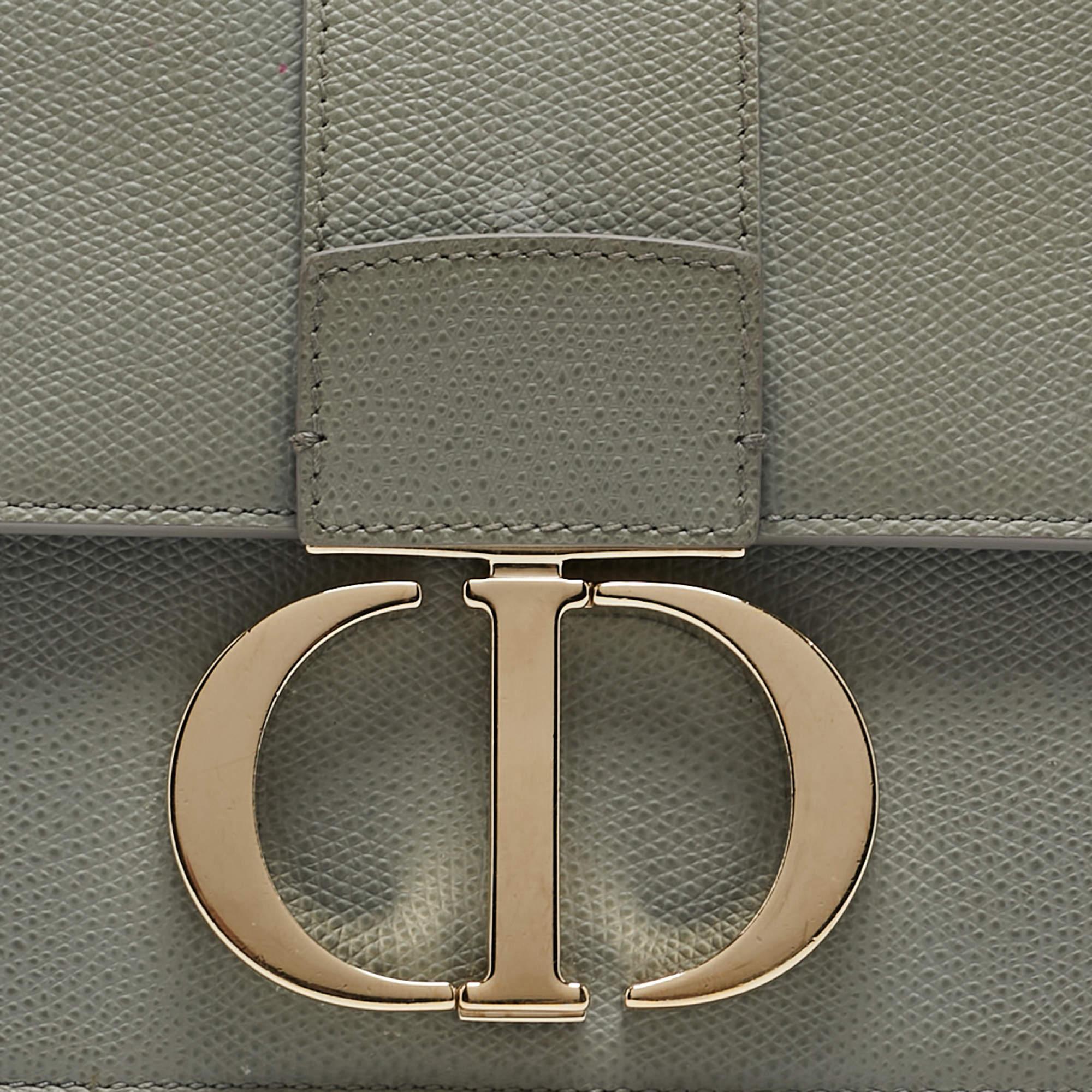 Dior Grey Leather 30 Montaigne Flap Bag For Sale 8