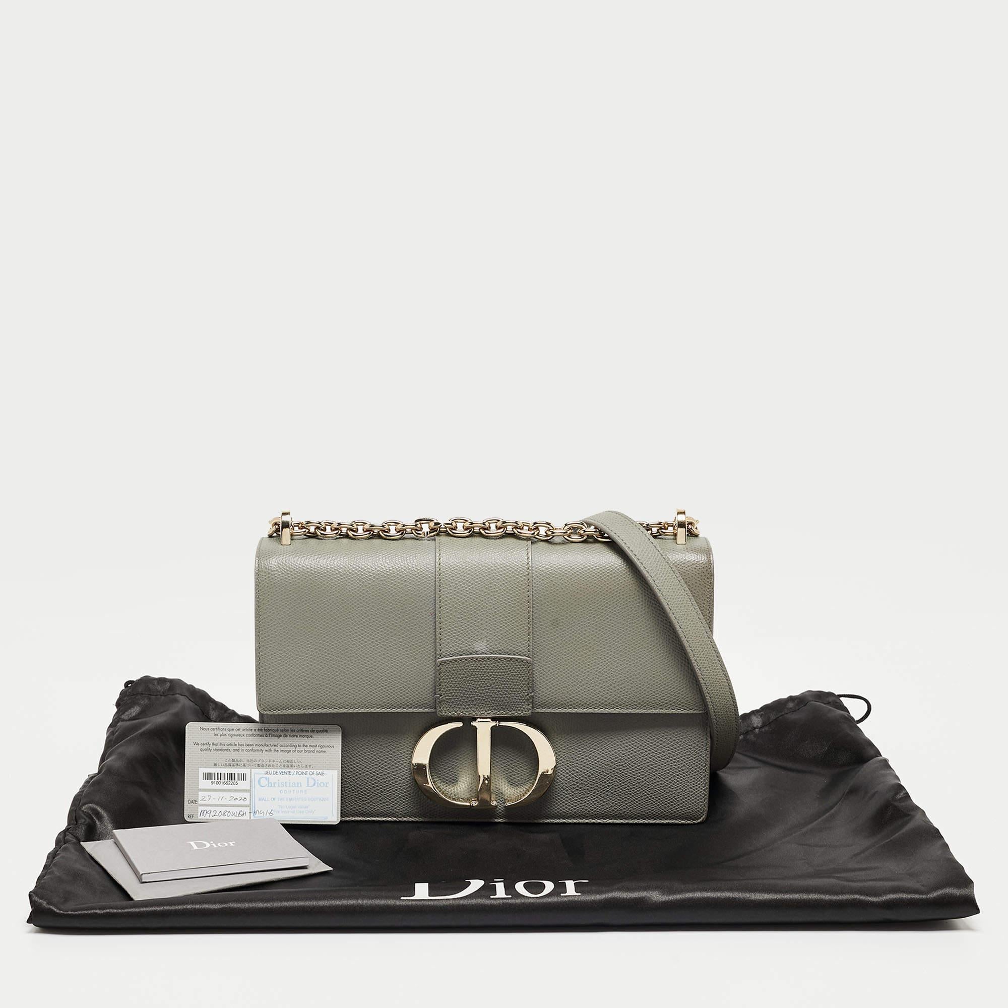 Dior Grey Leather 30 Montaigne Flap Bag For Sale 9