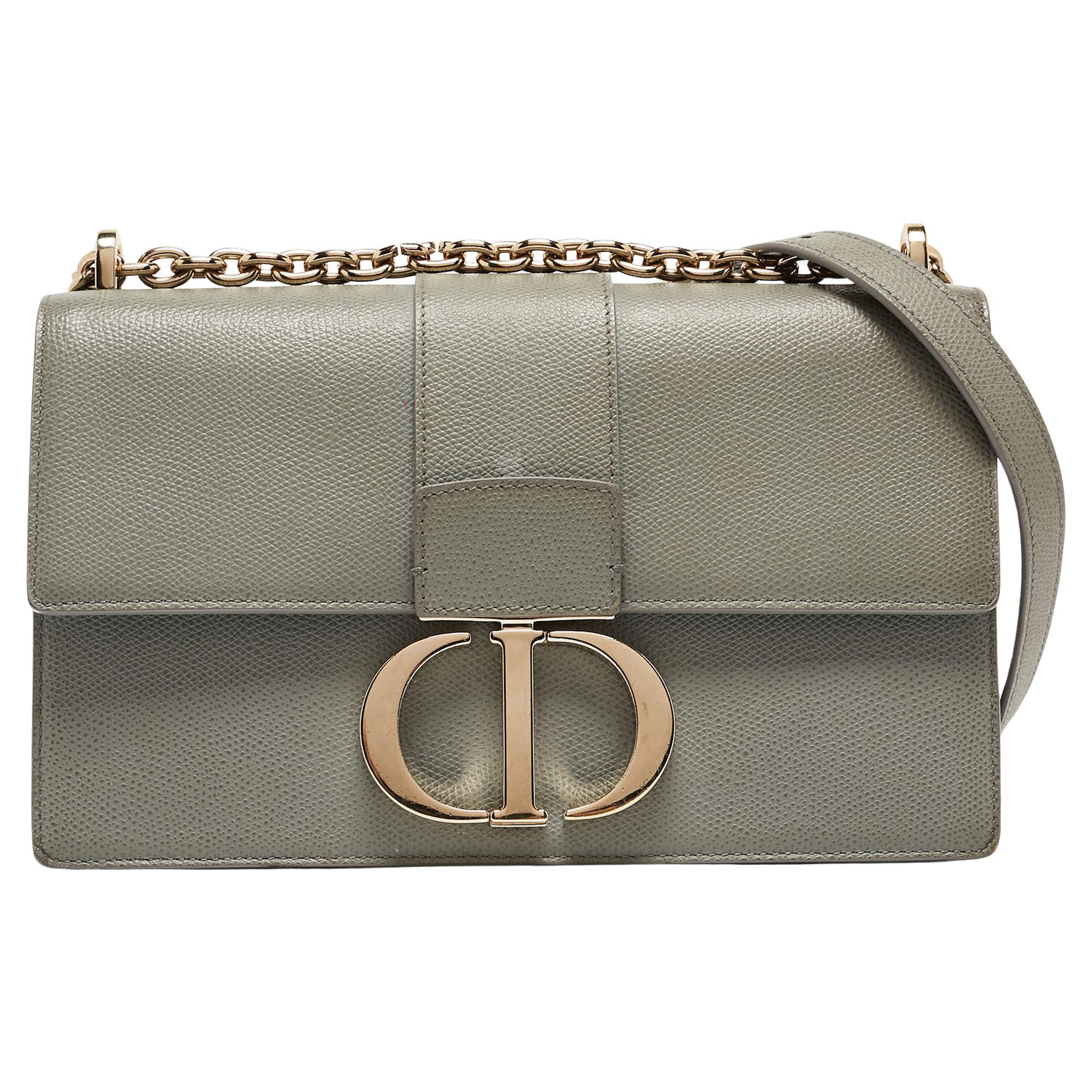 Dior Grey Leather 30 Montaigne Flap Bag For Sale