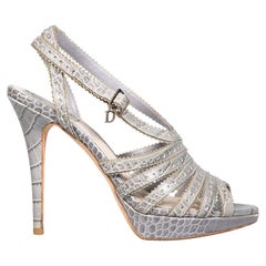 Dior Grey Leather Croc Embossed Platform Sandals Size IT 39
