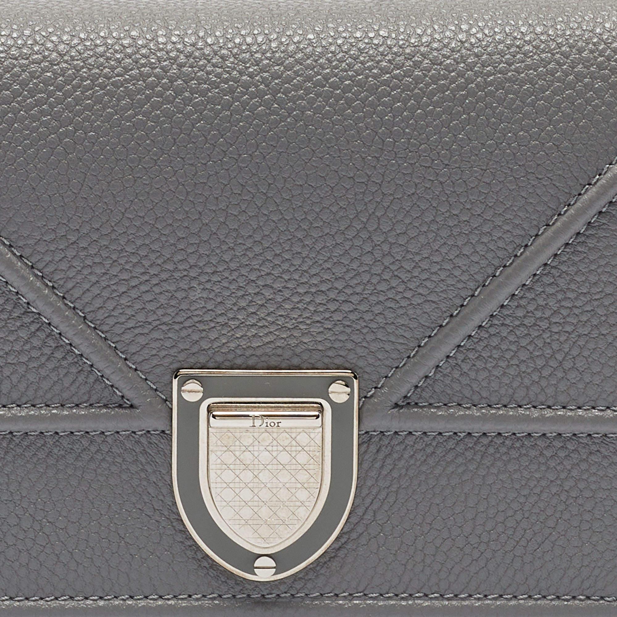 Women's Dior Grey Leather Diorama Wallet on Chain
