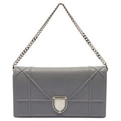 Dior Grey Leather Diorama Wallet on Chain