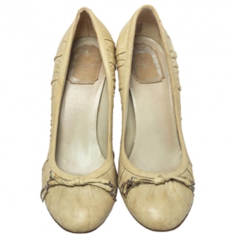 Beige Dior Grey Leather Embellished Round Toe Slip On Pumps Size 39.5 For Sale