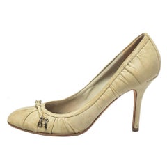 Dior Grey Leather Embellished Round Toe Slip On Pumps Size 39.5