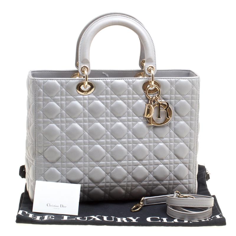Dior Grey Leather Large Lady Dior Top Handle Bag 5