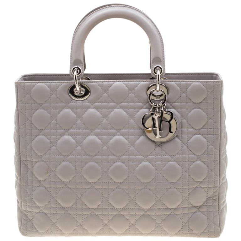 Dior Grey Leather Large Lady Dior Tote