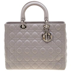 Dior Grey Leather Large Lady Dior Tote