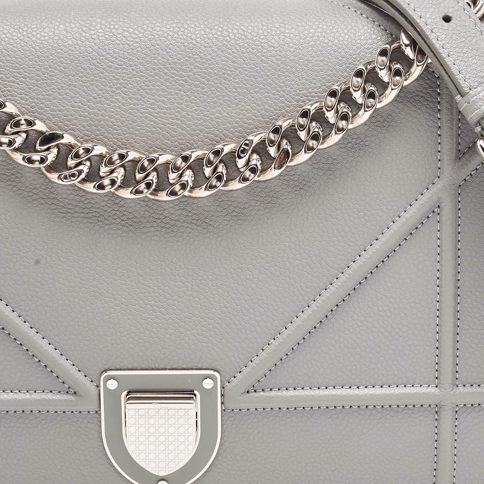 Dior Grey Leather Medium Diorama Flap Shoulder Bag 9