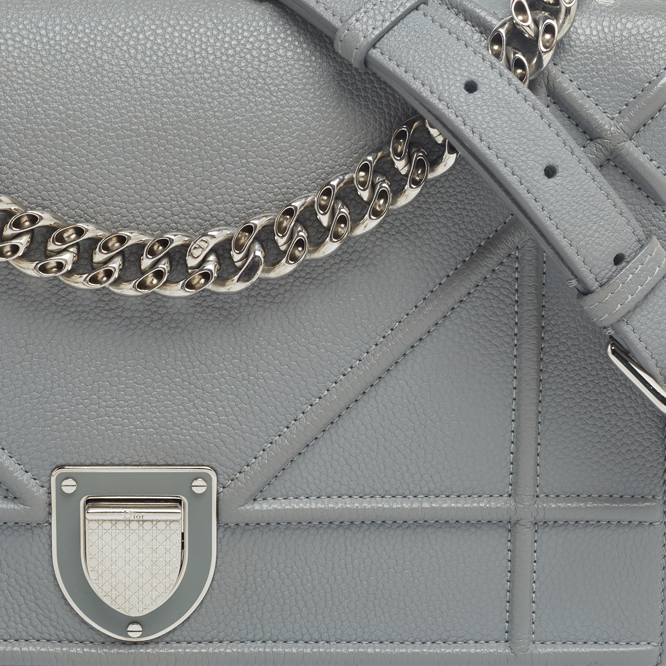 Dior Grey Leather Medium Diorama Flap Shoulder Bag 6