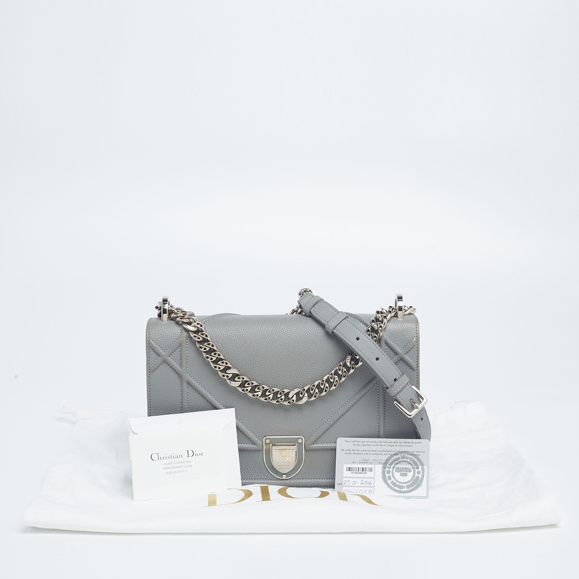 Dior Grey Leather Medium Diorama Flap Shoulder Bag 7