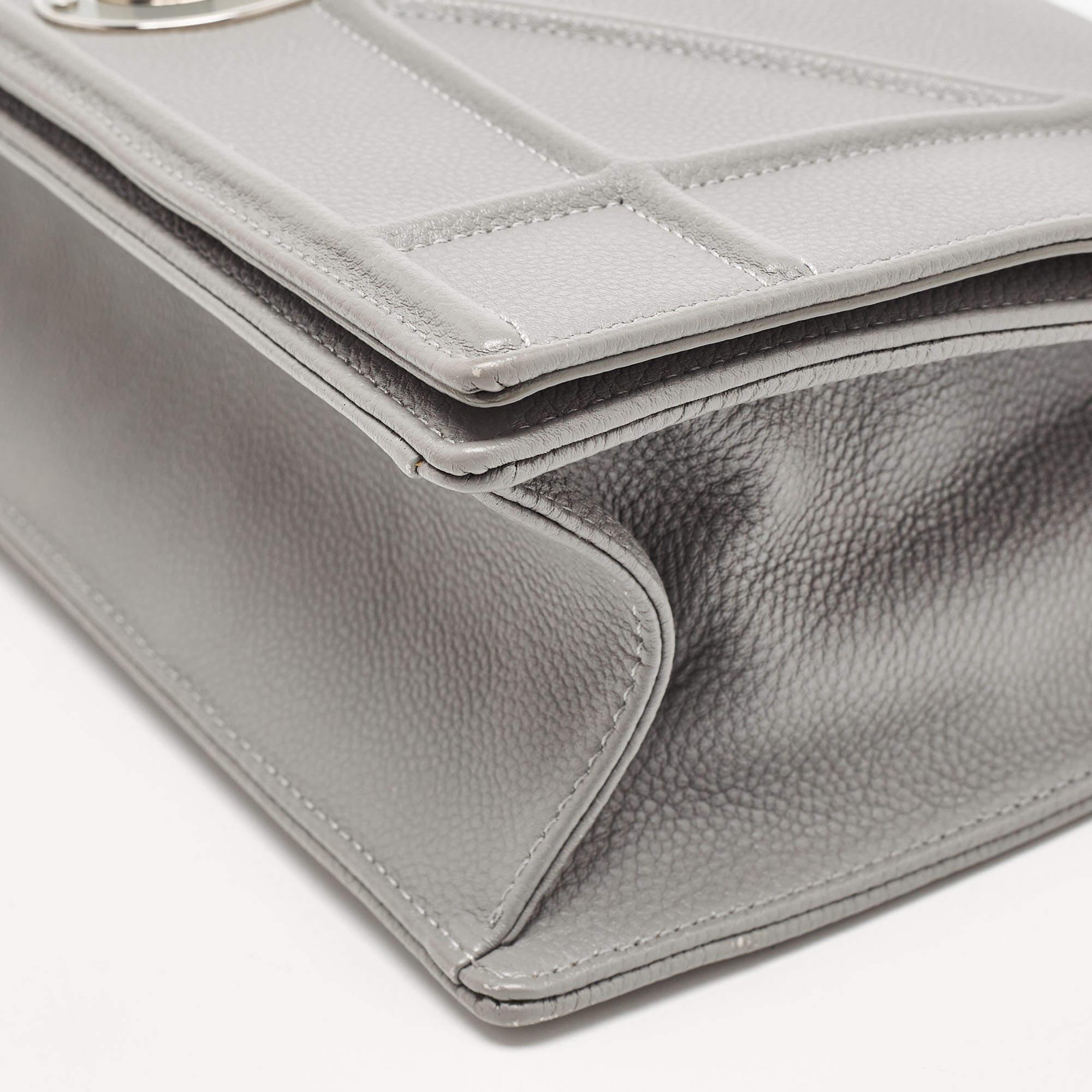 Dior Grey Leather Medium Diorama Flap Shoulder Bag For Sale 13