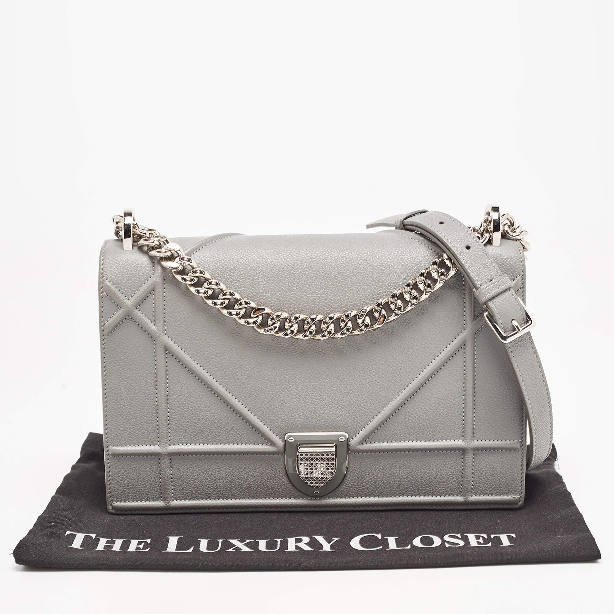 Dior Grey Leather Medium Diorama Flap Shoulder Bag 14