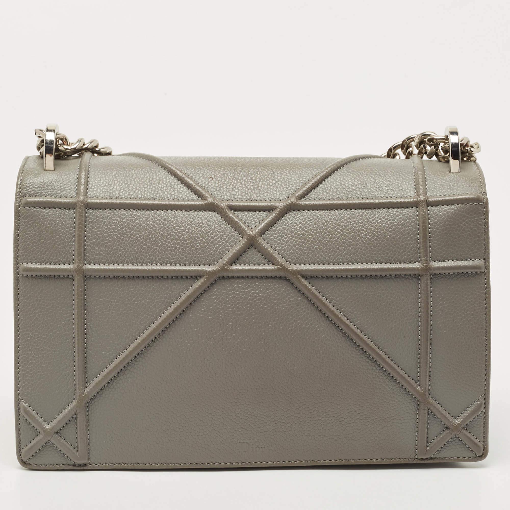 Dior Grey Leather Medium Diorama Flap Shoulder Bag at 1stDibs
