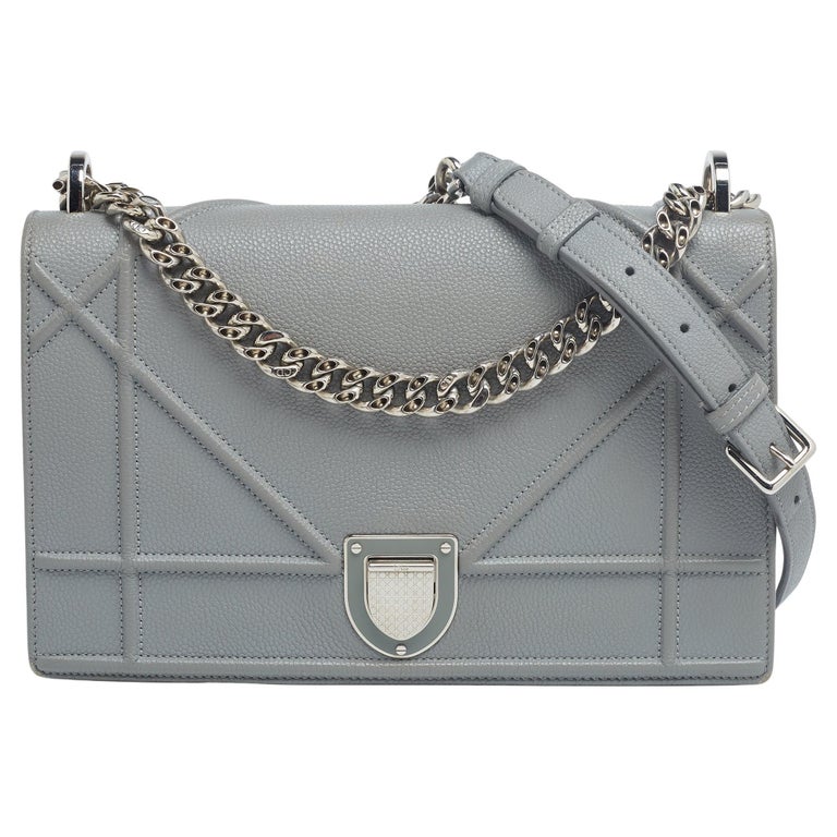 Dior Grey Leather Medium Diorama Flap Shoulder Bag For Sale at 1stDibs