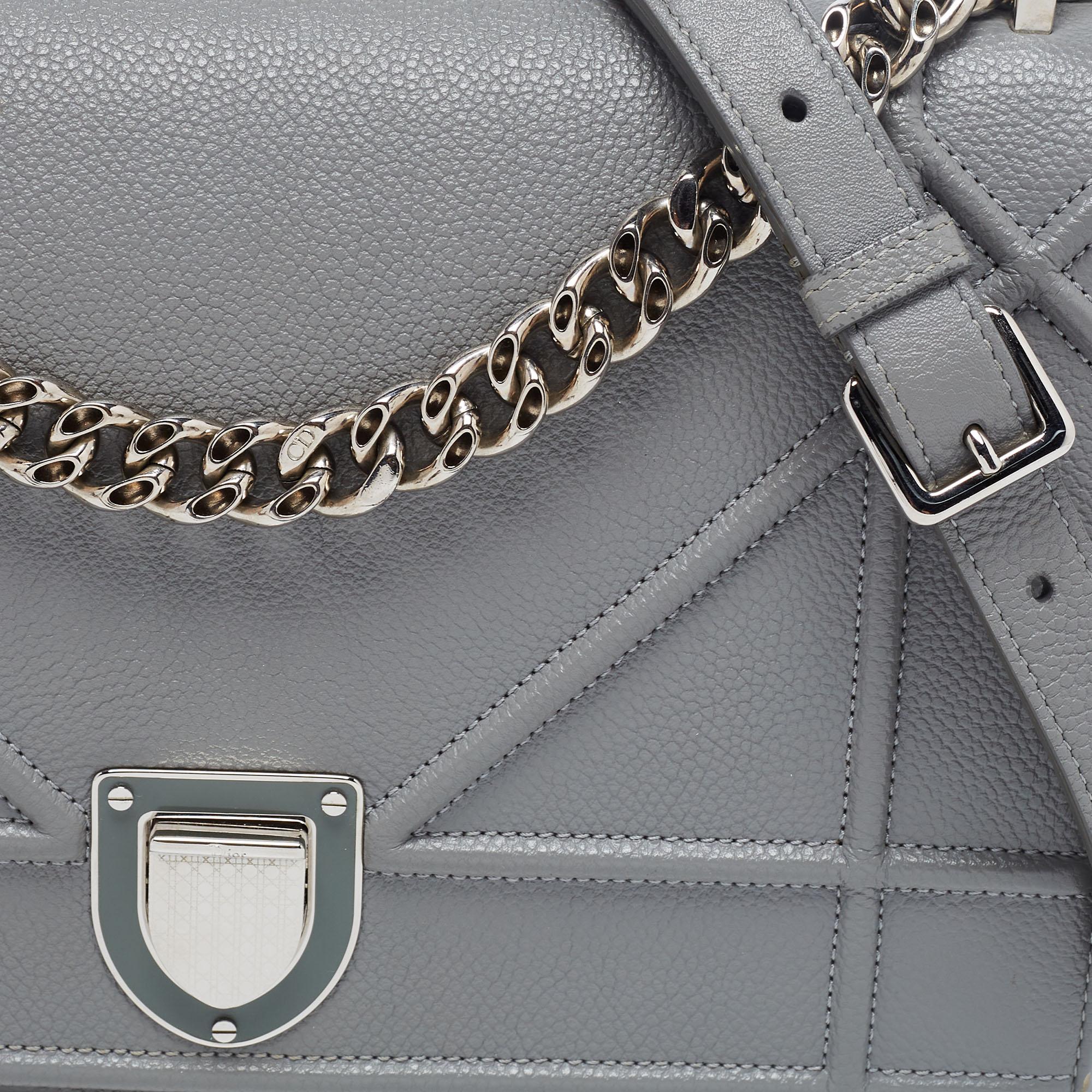 Dior Grey Leather Medium Diorama Shoulder Bag 6