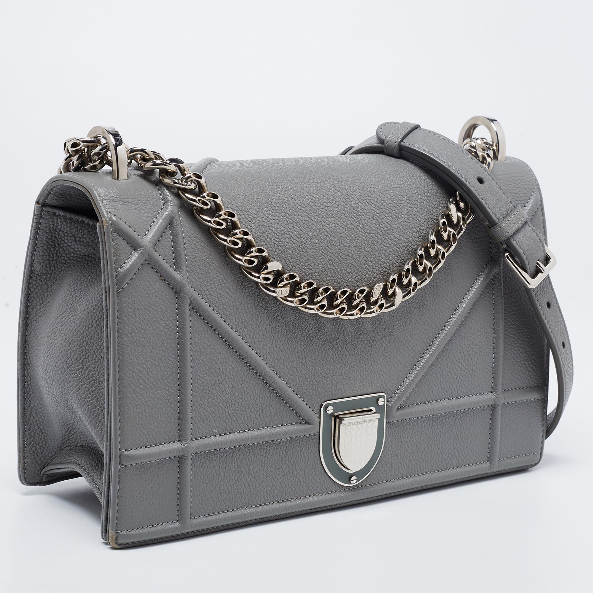 Women's Dior Grey Leather Medium Diorama Shoulder Bag