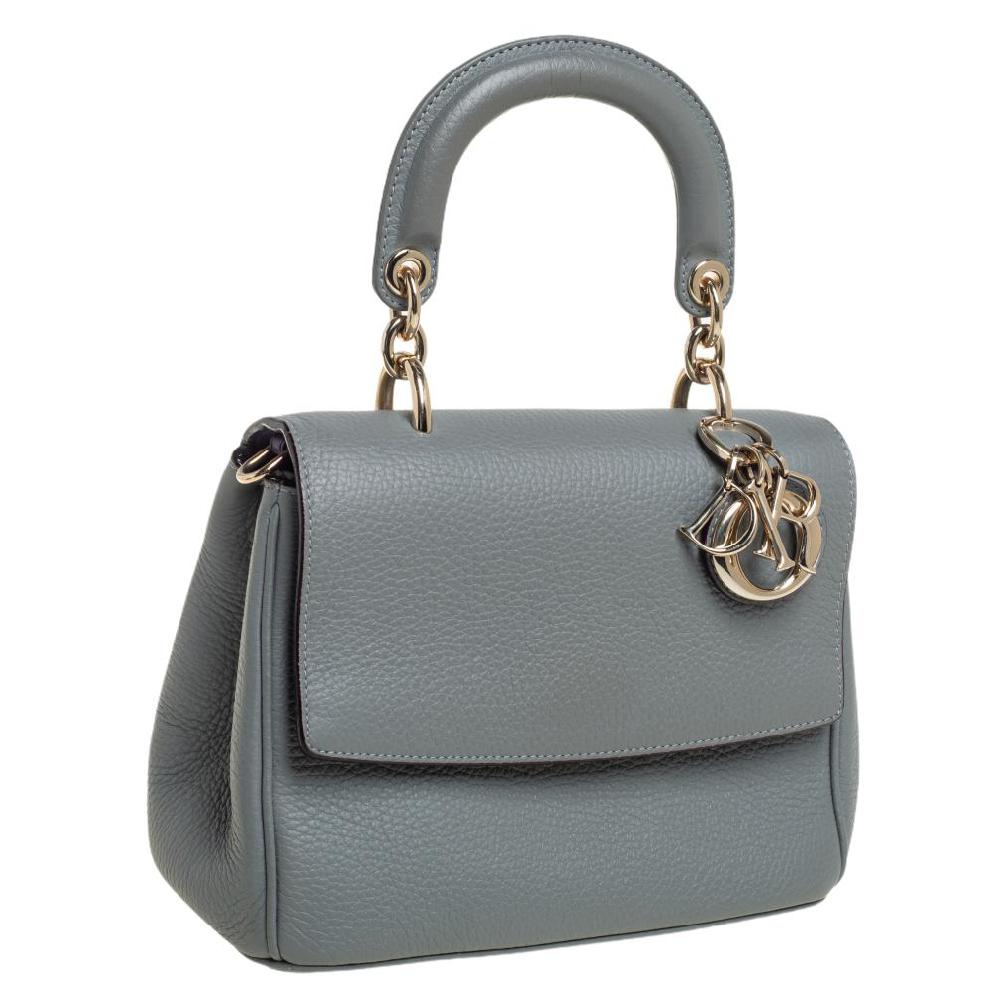 Dior Grey Leather Mini Be Dior Flap Top Handle Bag In Good Condition In Dubai, Al Qouz 2