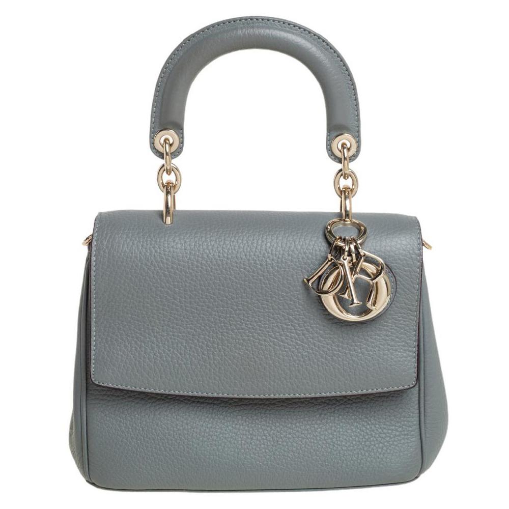 Dior Grey Leather Mini Be Dior Flap Top Handle Bag