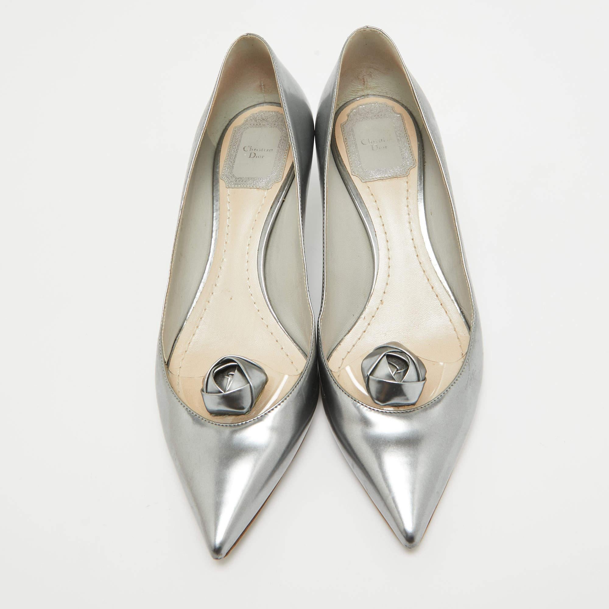 Gray Dior Grey Leather Rose Applique Pumps Size 37