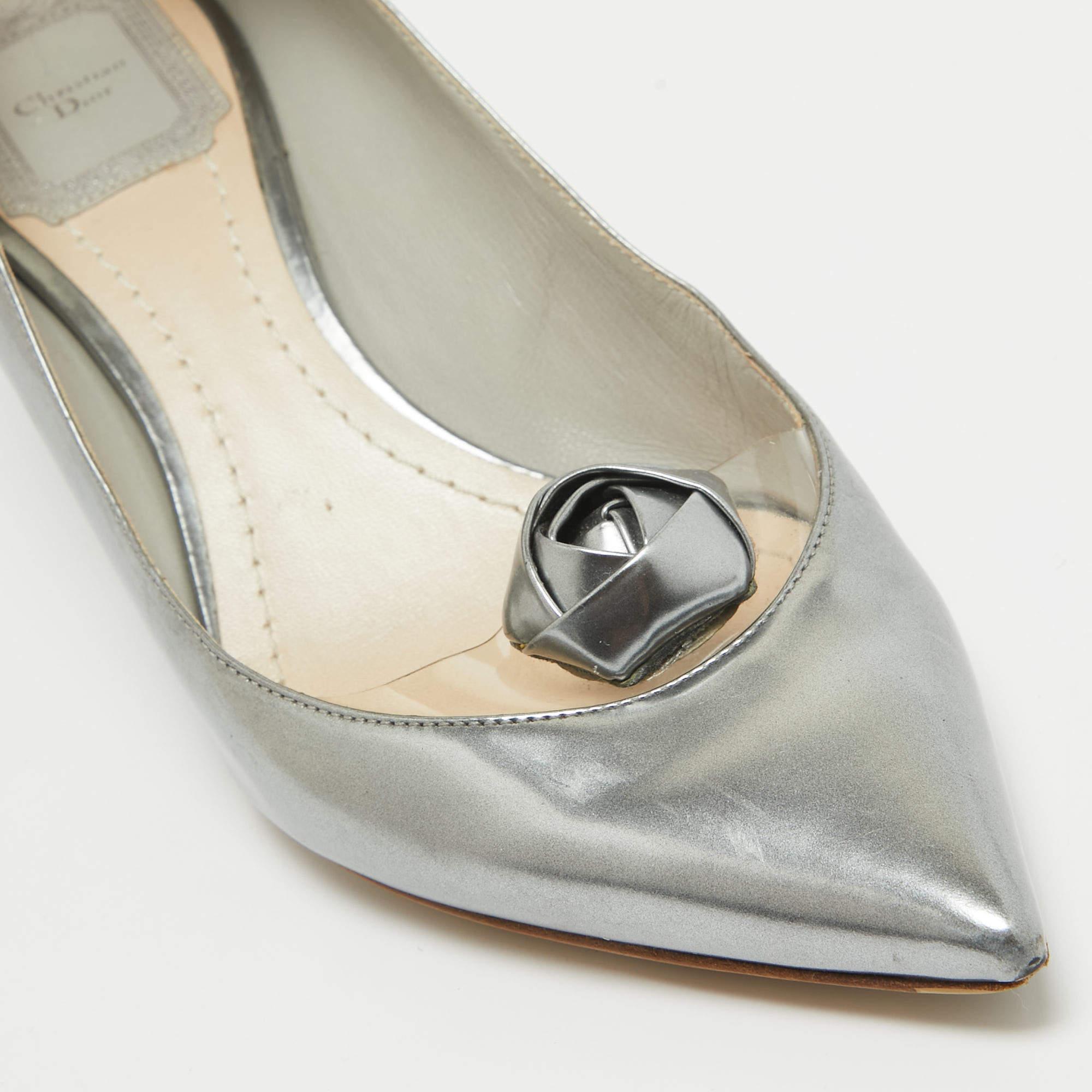 Dior Grey Leather Rose Applique Pumps Size 37 2